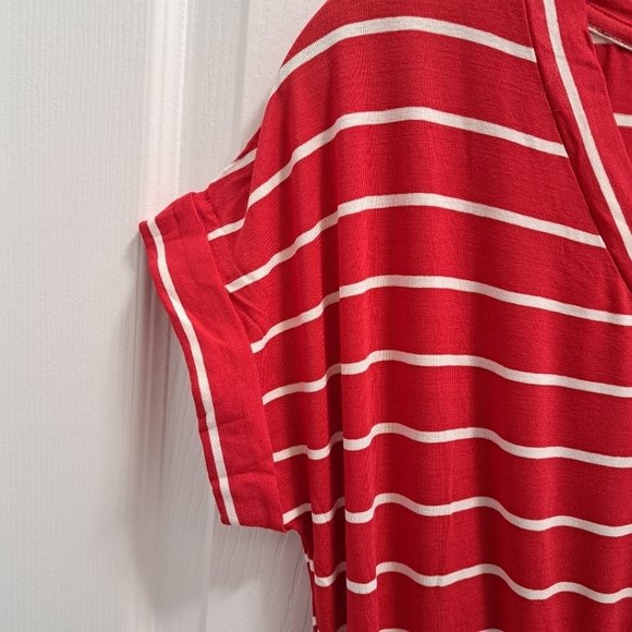 ❤️ New! Yummie Striped Dress Red And White Stripes V-neck XS Short Sleeved Dress - Picture 10 of 13
